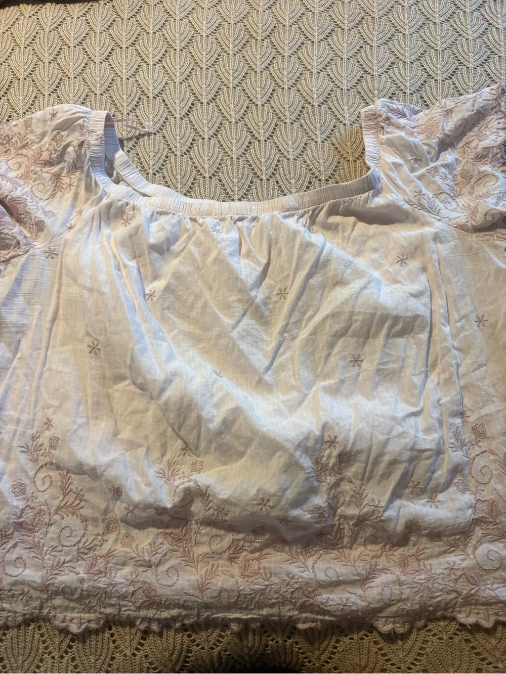 Abercrombie & Fitch Light Pink Embroidered Square-Neck Blouse